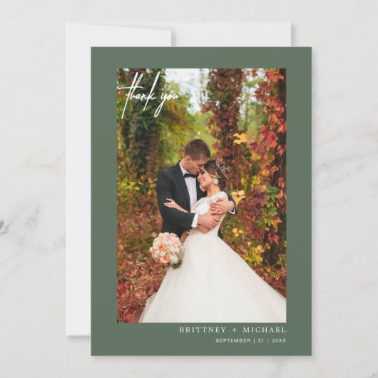 Einfaches Script Sage Green Modern Foto Vielen Dan Dankeskarte (Vorderseite)