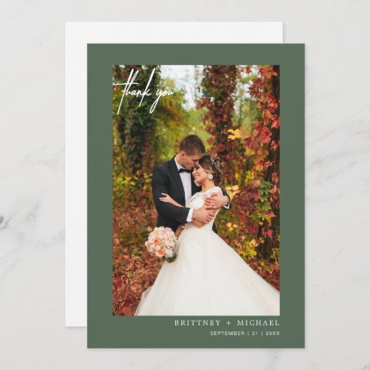 Einfaches Script Sage Green Modern Foto Vielen Dan Dankeskarte (Vorne/Hinten)