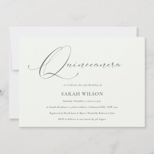 Einfaches Script Schwarz-weiß Quinceañera Einladun Dankeskarte (Vorderseite)