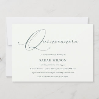 Einfaches Script Schwarz-weiß Quinceañera Einladun Dankeskarte