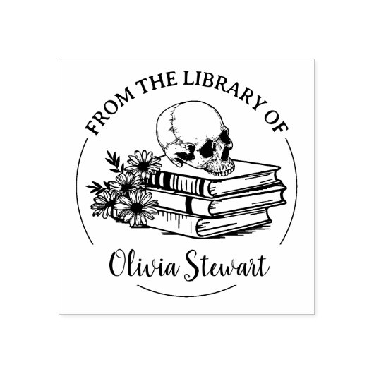 Einfaches Script Skull-Blume Gummistempel (Prägung)