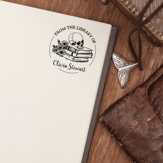 Einfaches Script Skull-Blume Gummistempel