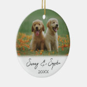 Einfaches Script-Two-Puppy-Hund-Foto Keramik Ornament (Rechts)