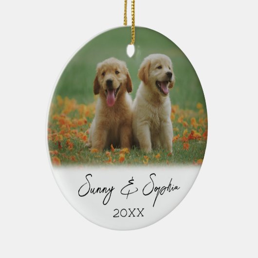 Einfaches Script-Two-Puppy-Hund-Foto Keramik Ornament (Rechts)