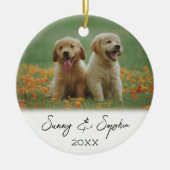 Einfaches Script-Two-Puppy-Hund-Foto Keramik Ornament (Vorne)