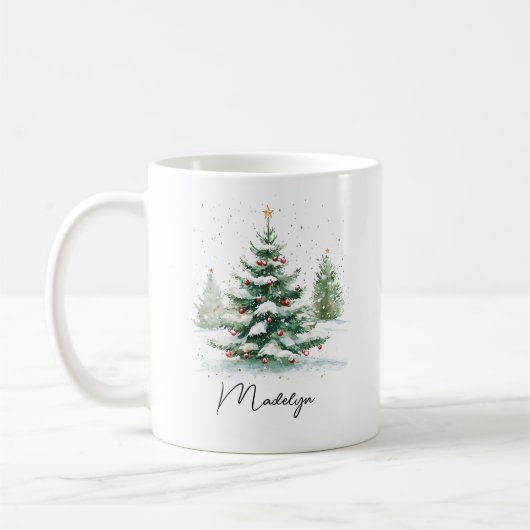 Einfaches Script Watercolor Weihnachtsbaum Kaffeetasse (Links)
