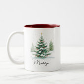 Einfaches Script Watercolor Weihnachtsbaum Rot Zweifarbige Tasse (Links)