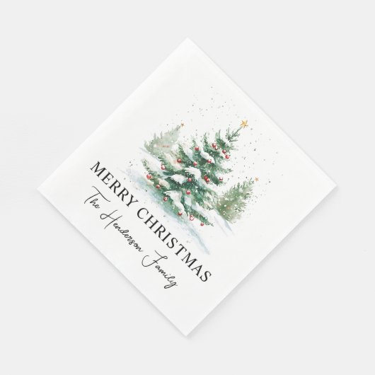 Einfaches Script Watercolor Weihnachtsbaum Serviette (Ecke)