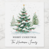 Einfaches Script Watercolor Weihnachtsbaum Weinetikett (Einzelnes Label)