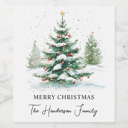 Einfaches Script Watercolor Weihnachtsbaum Weinetikett (Einzelnes Label)