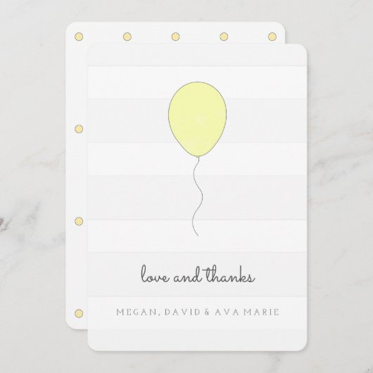 Einfaches Shabby Chic Grau & Gelb Ballon Geburtsta Dankeskarte (Vorne/Hinten)