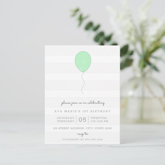 Einfaches Shabby Chic Grau und Grüner Ballon Gebur Postkarte (Stehend Vorderseite)