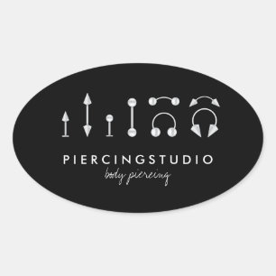 Einfaches Sharp Piercing Tattoo Studio Schwarz Ovaler Aufkleber
