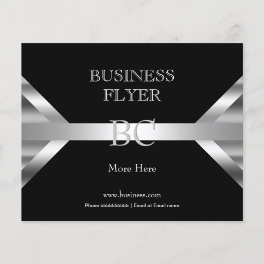 Einfaches Silber Schwarzes Weißes Monogramm 4D2 Flyer (Vorne)