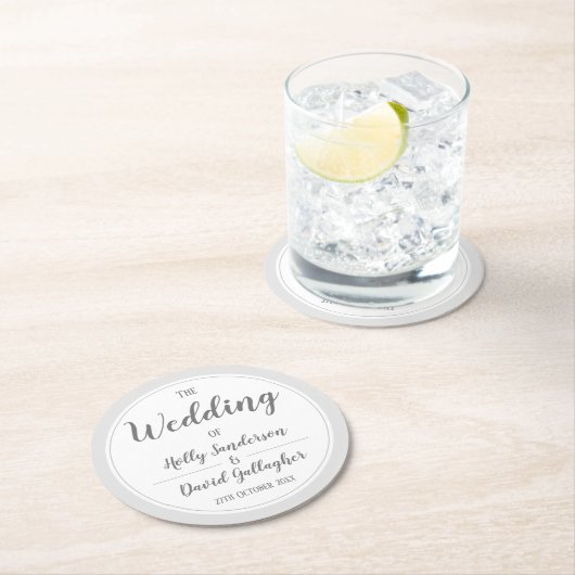 Einfaches Silver Grau & White Design Runder Pappuntersetzer (Vor Ort)