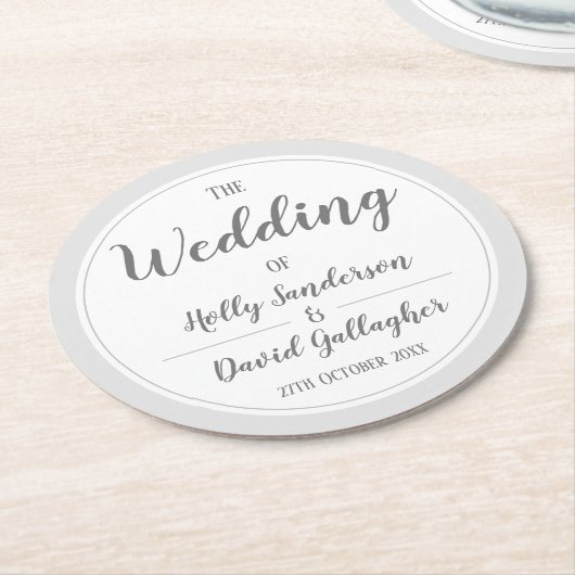 Einfaches Silver Grau & White Design Runder Pappuntersetzer (Angewinkelt)