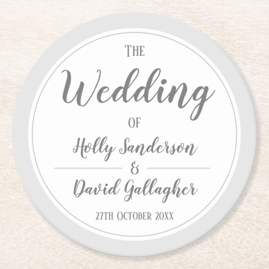 Einfaches Silver Grau & White Design Runder Pappuntersetzer (Vorderseite)