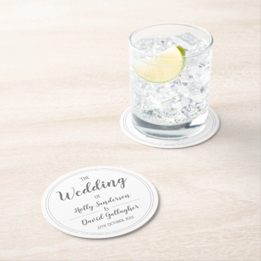 Einfaches Silver Grau & White Design Runder Pappuntersetzer (Vor Ort)