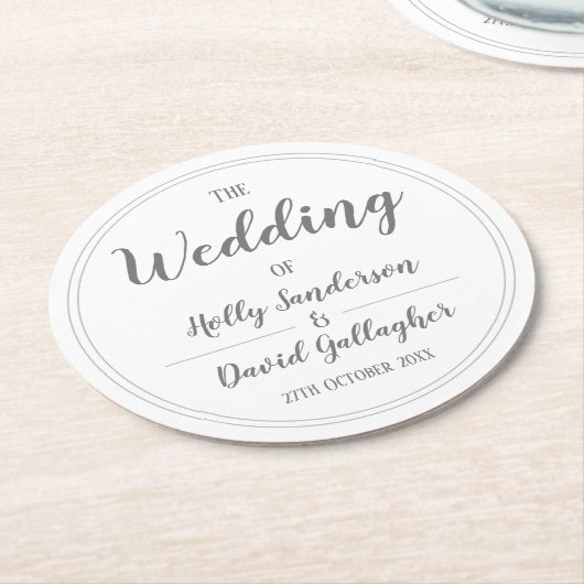 Einfaches Silver Grau & White Design Runder Pappuntersetzer (Angewinkelt)