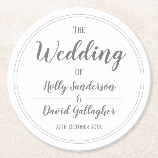 Einfaches Silver Grau & White Design Runder Pappuntersetzer (Vorderseite)