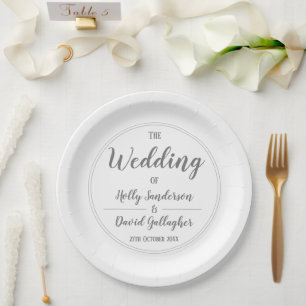 Einfaches Silver Gray & White Wedding Day Pappteller