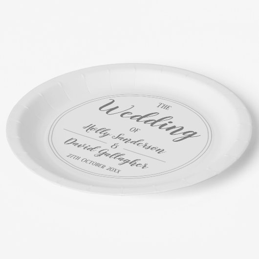 Einfaches Silver Gray & White Wedding Day Pappteller (Schrägansicht)