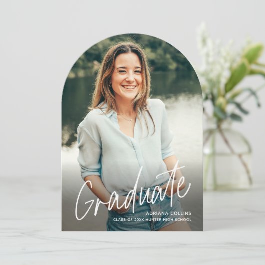 Einfaches Skript 2 Foto Arch Abschluss Einladung (Stehend Vorderseite)