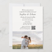 Einfaches Skript 2 Foto QR Code Off White Hochzeit Einladung (Vorderseite)