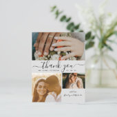 Einfaches Skript 4 Foto Collage Wedding Danke P Postkarte (Stehend Vorderseite)