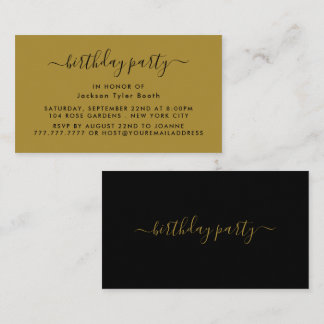 Einfaches Skript - Black & Gold Geburtstagsparty T Visitenkarte