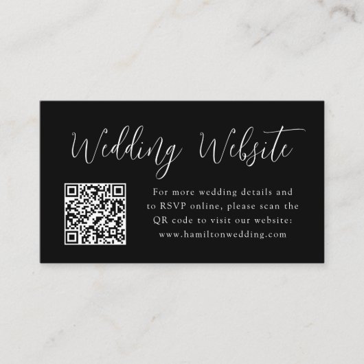 Einfaches Skript Black Wedding Website QR Code Begleitkarte (Vorderseite)