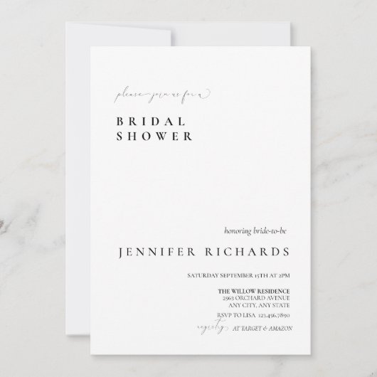 Einfaches Skript-Brautparty Einladung (Vorderseite)