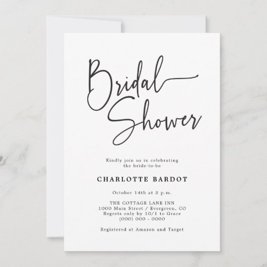 Einfaches Skript-Brautparty Einladung (Vorderseite)