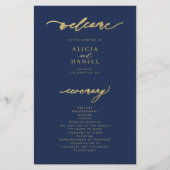 Einfaches Skript Budget Gold Navy Hochzeitsprogram Flyer (Vorne)