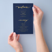 Einfaches Skript Budget Gold Navy Hochzeitsprogram Flyer (Handgriff)