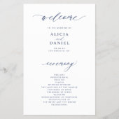 Einfaches Skript Budget Navy Weiß Hochzeitsprogram Flyer (Vorne)