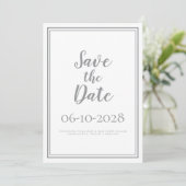 Einfaches Skript Chic Grau Save The Date Hochzeit (Stehend Vorderseite)