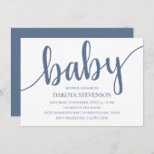 Einfaches Skript | Dusty Denim Blue Baby Shower Einladung (Vorne/Hinten)