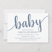 Einfaches Skript | Dusty Denim Blue Baby Shower Einladung (Vorderseite)