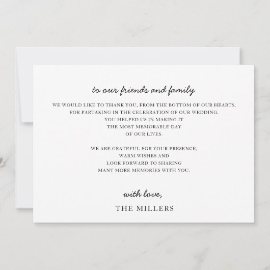 Einfaches Skript Elegant handgeschriebene Hochzeit Dankeskarte (Rückseite)
