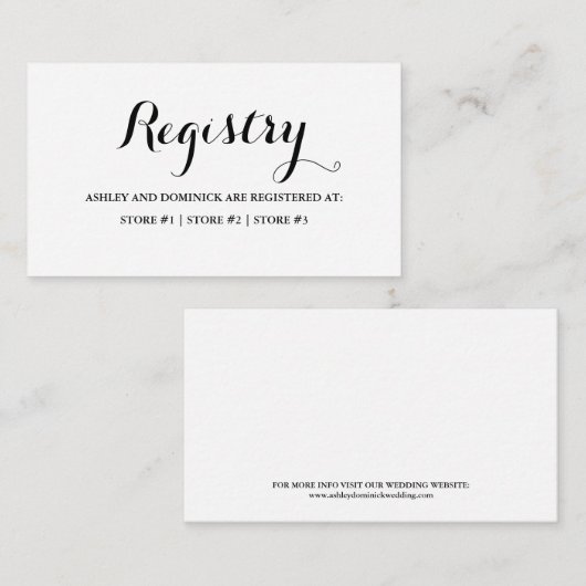 Einfaches Skript Elegante Rustic Wedding Registry Begleitkarte (Vorne/Hinten)