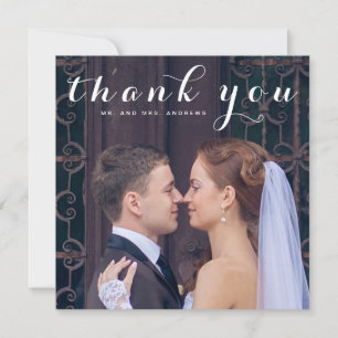 Einfaches Skript Elegantes Quadrat Foto Hochzeit Dankeskarte