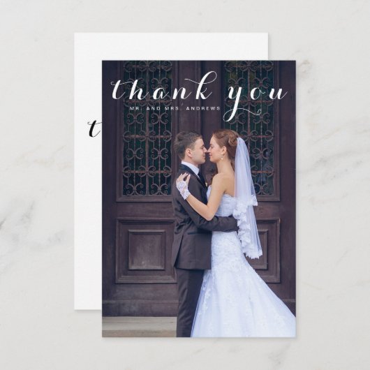 Einfaches Skript Elegantes vertikales Foto Hochzei Dankeskarte (Vorne/Hinten)