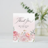 Einfaches Skript Eleganush Blush Floral Vielen Dan Postkarte (Stehend Vorderseite)