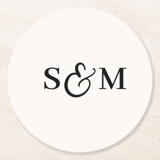 Einfaches Skript-Et-Zeichen-Monogramm-Hochzeit Runder Pappuntersetzer (Vorderseite)