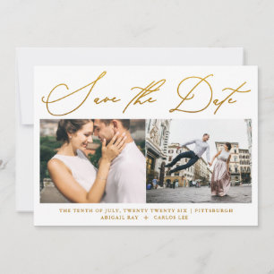 Einfaches Skript Faux-Gold Zwei Fotos Modern Save The Date