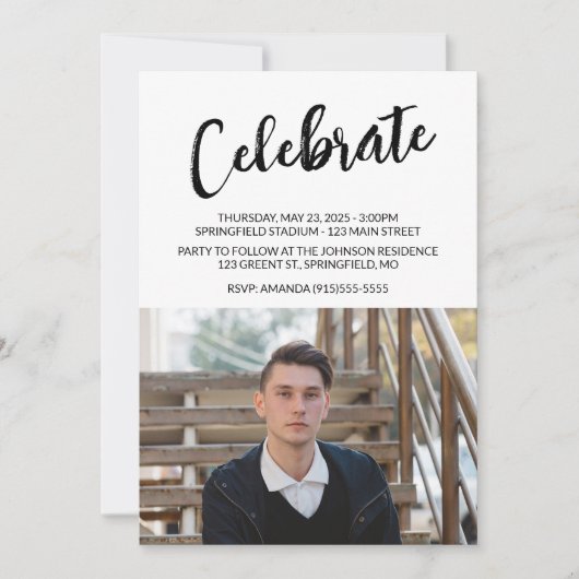 Einfaches Skript-Foto-Abschluss Einladung (Vorderseite)