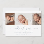 Einfaches Skript-Foto-Collage Baby Dankeskarte (Vorderseite)