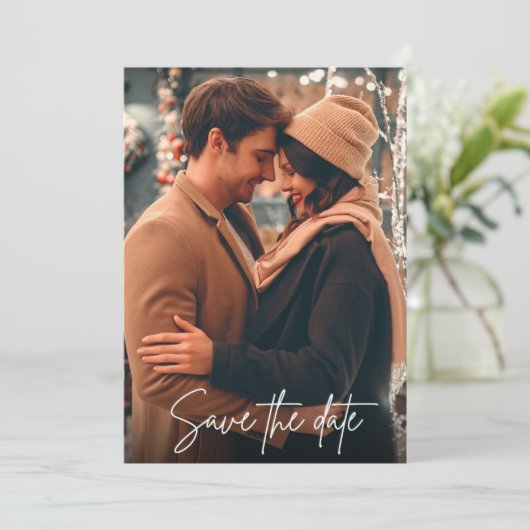 Einfaches Skript-Foto Hochfahren speichern des Dat Save The Date (Stehend Vorderseite)