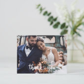 Einfaches Skript-Foto Hochzeit Danke Budget Postkarte (Stehend Vorderseite)
